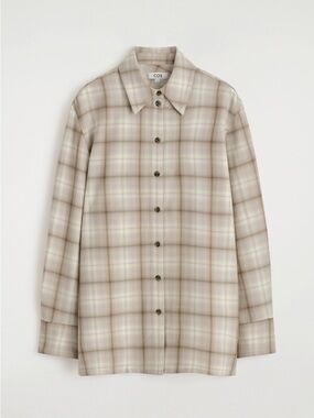 COS Neutral Plaid Button-Down Shirt in Beige and Cream
